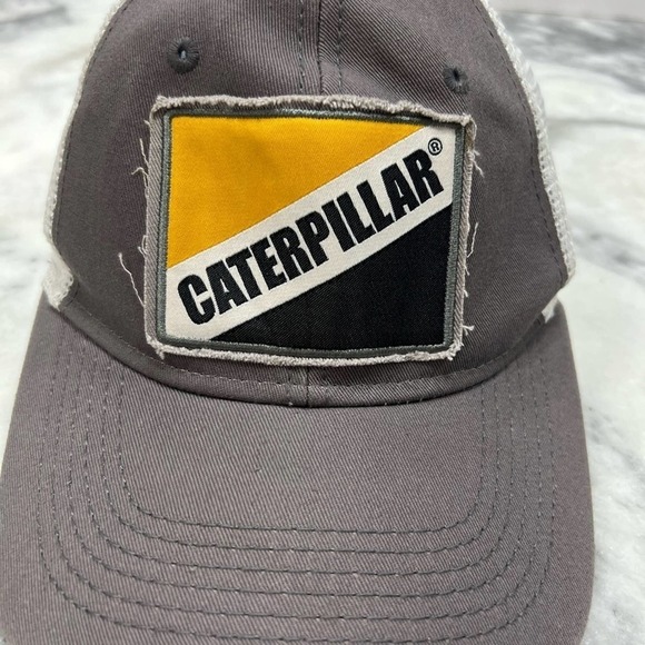 Caterpillar Equipment Worn Looking Vintage Snapback White Mesh Cap/Hat - Picture 3 of 9